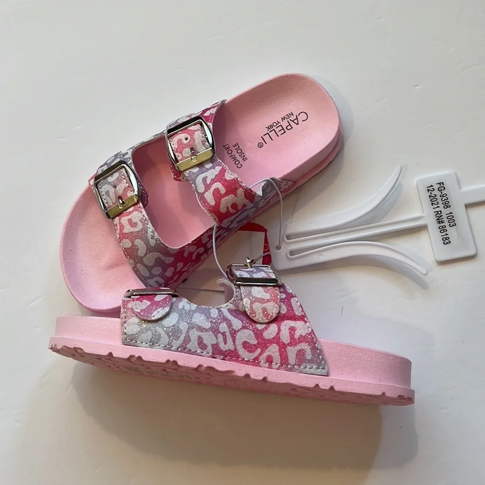 NWT👡 Elli by Capelli of New York Girl's Double Strap Buckle Slides SZ-12/13